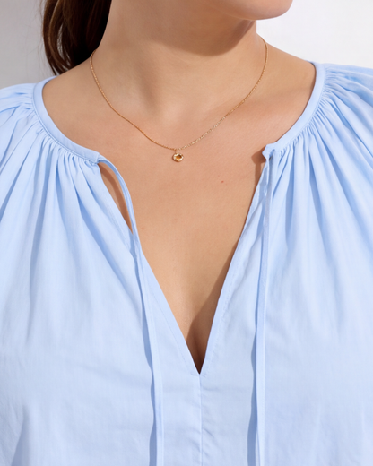 Puff Sleeve Peasant Top - Light Blue