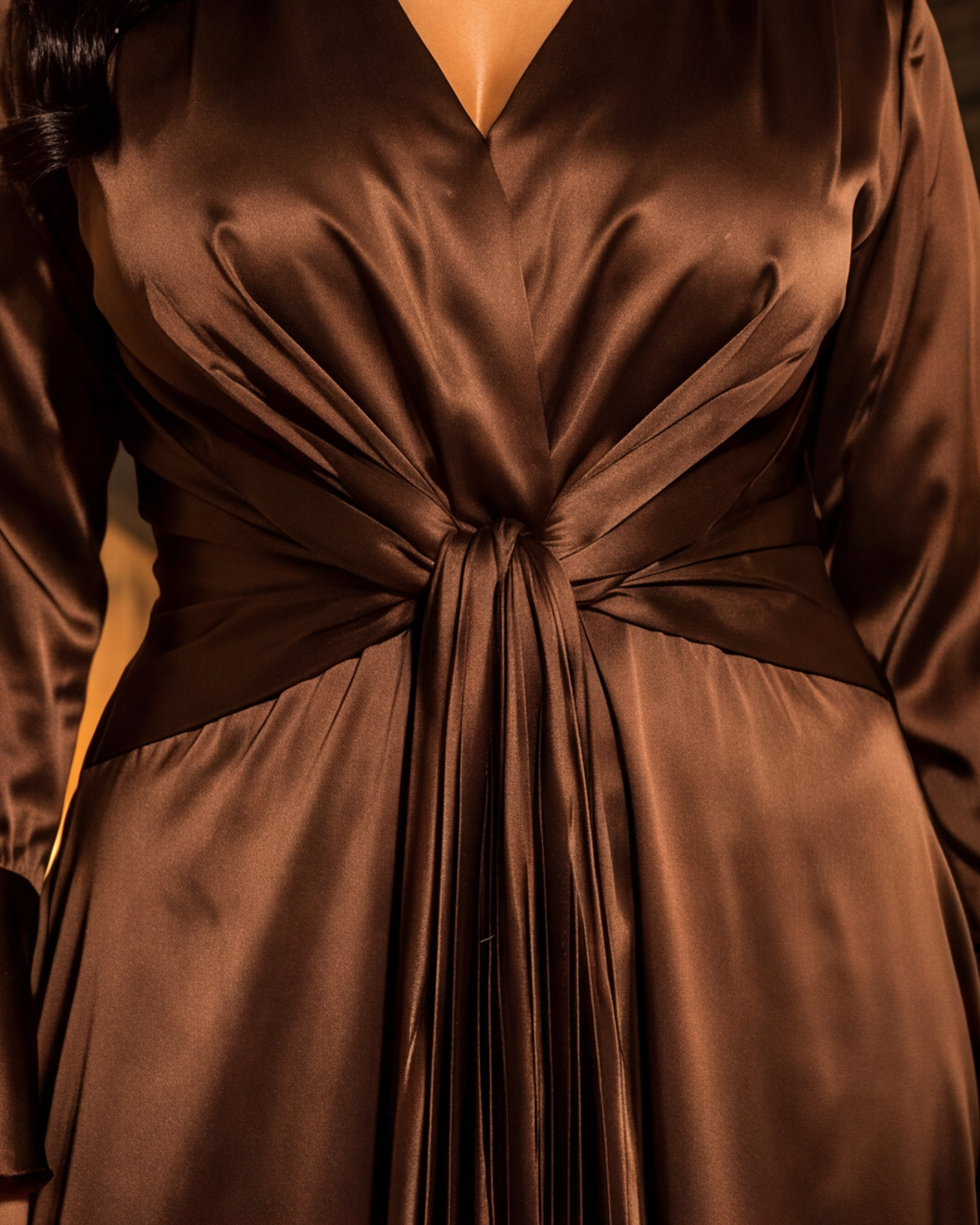 Vesper Satin Flare Dress - Brown