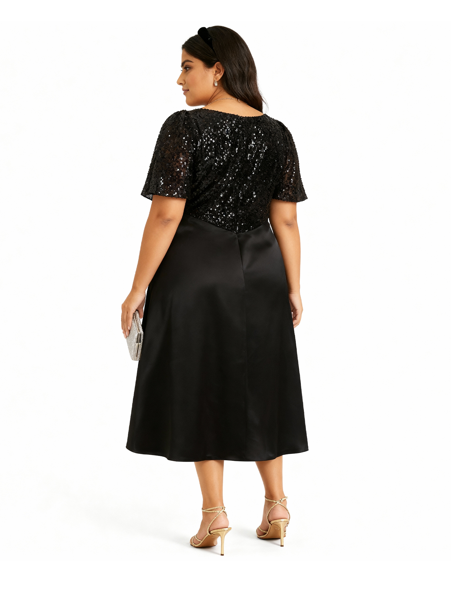 Sequins Satin Maxi Dress Black