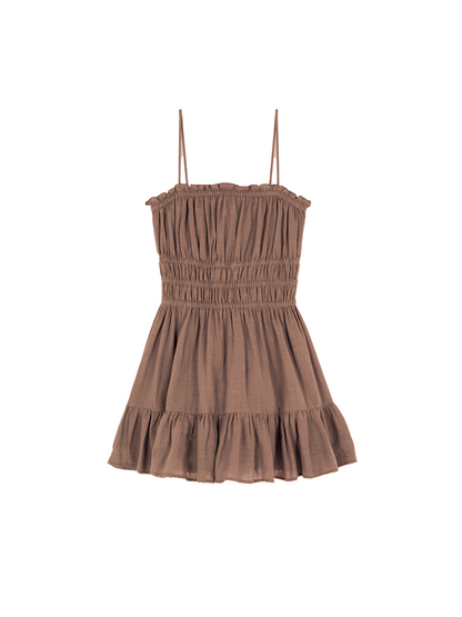Brown Mini Ruffles Dress